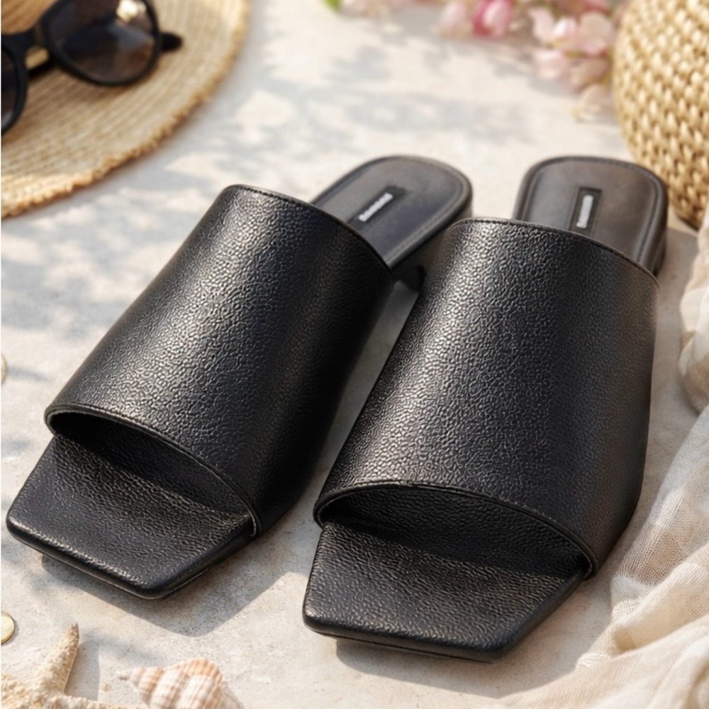 French Connection Black Textured Mules